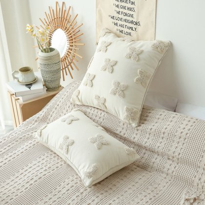 ODM 18x18inch New Tufted Linen Embroidered Pillowcase For Sofa Bedroom Bed Decorative Cushion