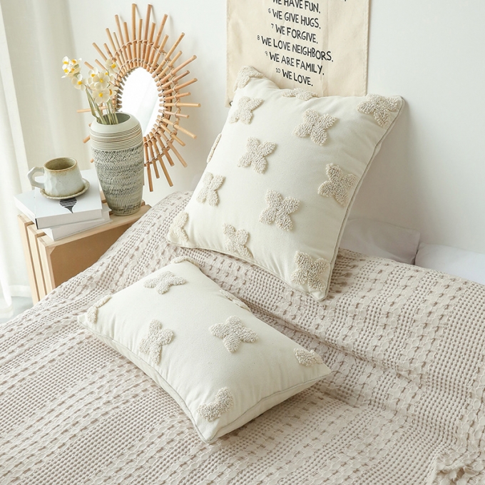 ODM 18x18inch New Tufted Linen Embroidered Pillowcase For Sofa Bedroom Bed Decorative Cushion