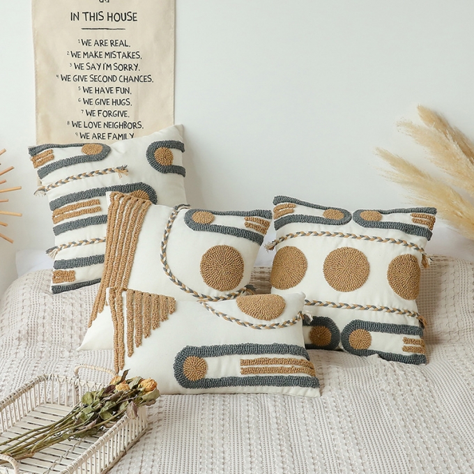 Hot Sale Bohemian Moroccan Cushion Cover Bedroom Sofa Cotton Tufted Pillow Cover Wholesale