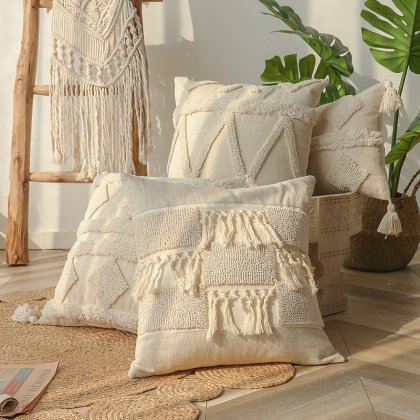 Decor Tassel Throw Cushion Cover Beige Pillow Cover for Living Room Girls Room Kids Room Wholesale