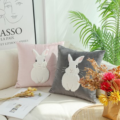 Bulk Order Cute flannel embroidered three-dimensional rabbit holiday home hotel pillow sofa cushion