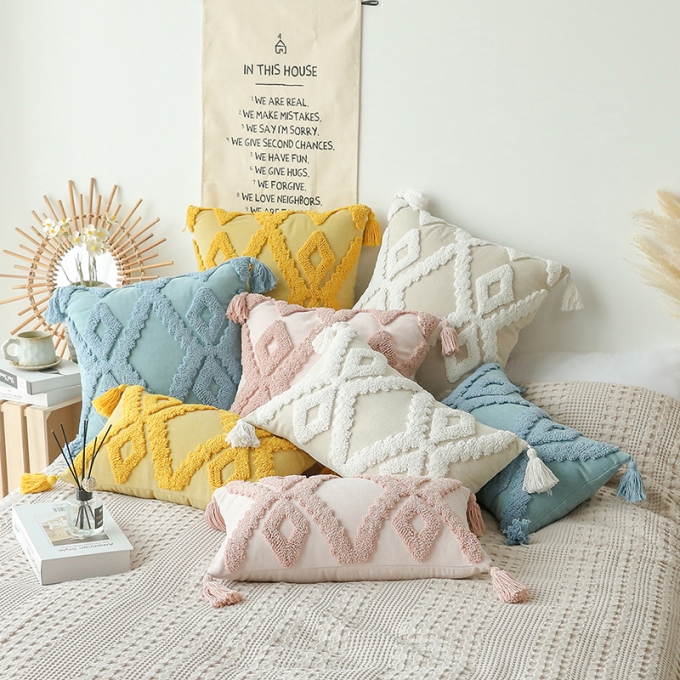Bohemian Moroccan tribal style tufted cotton pillow case for home decoration wholesale