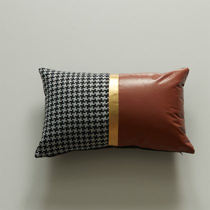 Plaid 30*50cm Waist Pillow Cover Luxury With PU Splicing