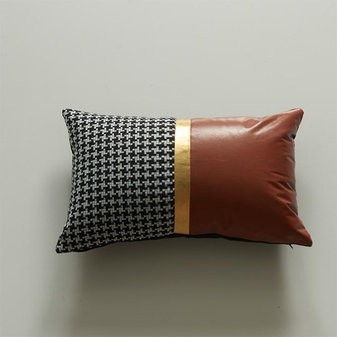 Plaid 30*50cm Waist Pillow Cover Luxury With PU Splicing